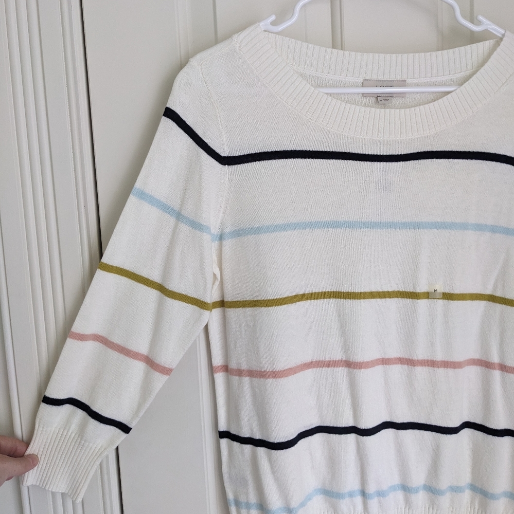 LOFT White Striped Sweater Size M